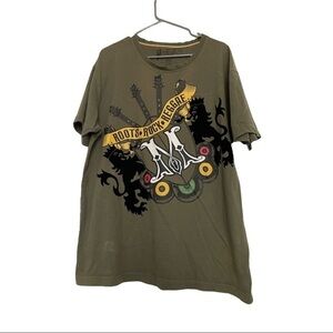 Burnin Roots Rock Reggae Olive Shirt GUC 2XL #6244
